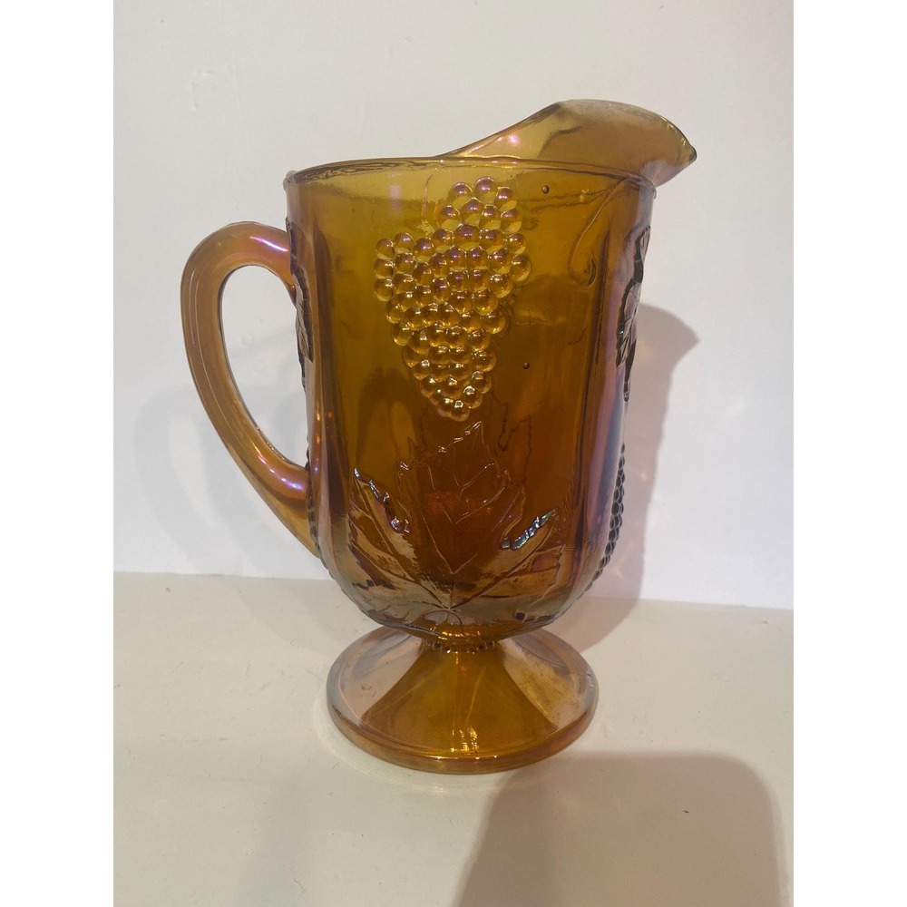 Vintage Indiana Glass Harvest Grape Pitcher in Amber Carnival Glass